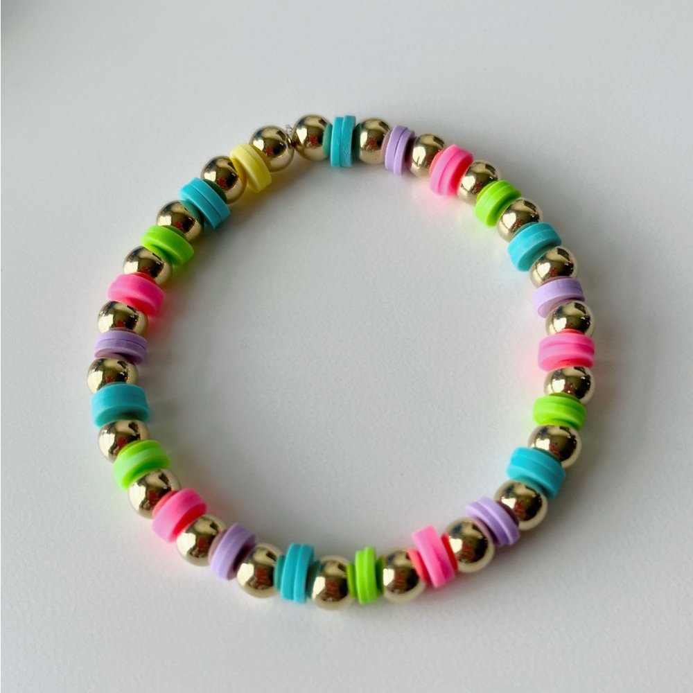 Rainbow Gold Beaded Elastic Bracelet